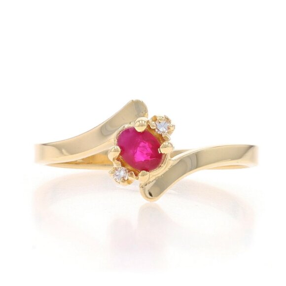Yellow Gold Ruby & Diamond Bypass Ring - 14k Oval .14ctw